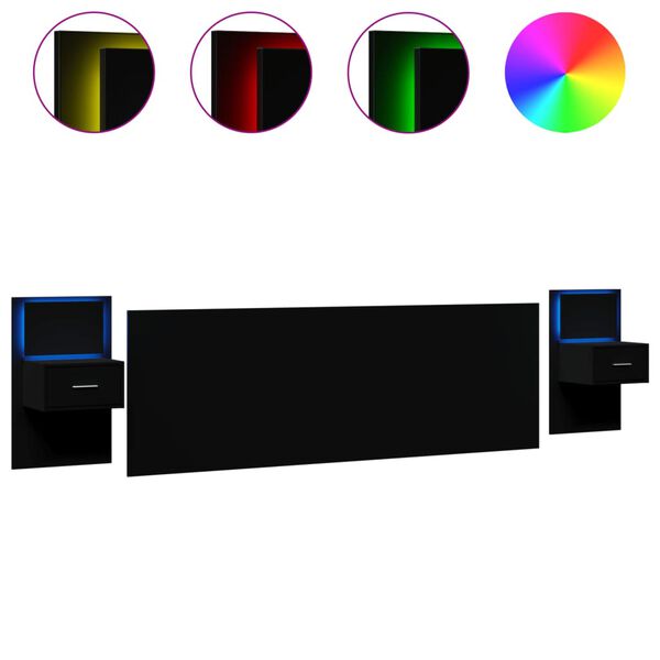 vidaXL T&ecirc;te de lit avec armoires noir 240 cm bois d'ing&eacute;nierie