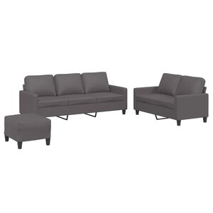 vidaXL Ensemble de canap&eacute;s 3 pcs avec coussins Gris Similicuir