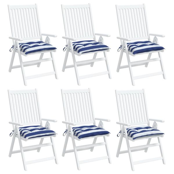 vidaXL Coussins de chaise lot de 6 rayures bleues blanches 50x50x7 cm