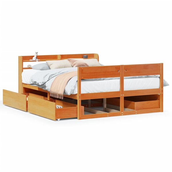vidaXL Cadre de lit sans matelas cire marron 120x190cm bois pin massif
