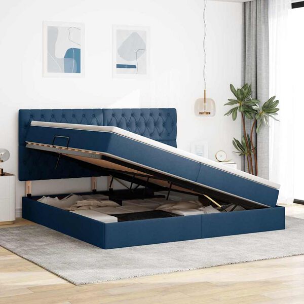 vidaXL Lit avec rangement et matelas Bleu 200 x 200 cm Polyester