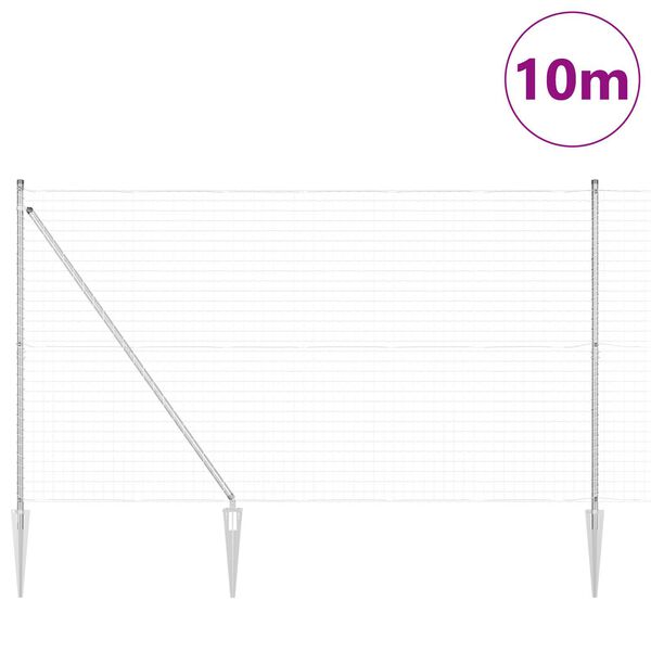 vidaXL Cl&ocirc;ture avec poteau Argent&eacute; 1,5 x 10 m Acier