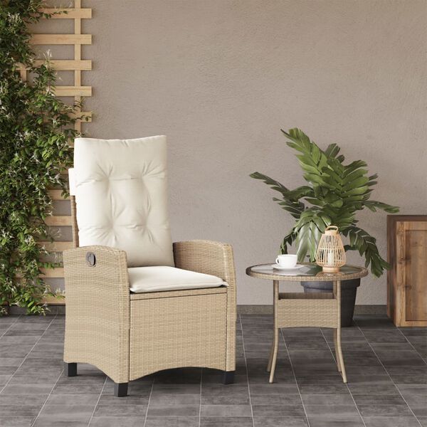 vidaXL Chaise inclinable de jardin avec coussins beige r&eacute;sine tress&eacute;e