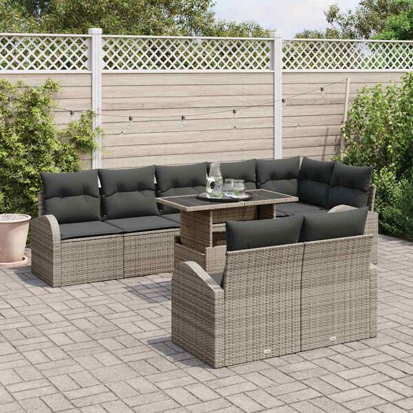vidaXL Ensemble de canap&eacute; de jardin avec stockage 9 pcs Gris polyrotin