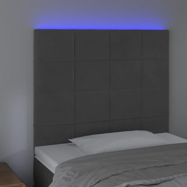 vidaXL T&ecirc;te de lit &agrave; LED Gris fonc&eacute; 90x5x118/128 cm Velours