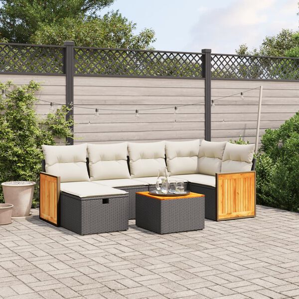 vidaXL Salon de jardin 7 pcs avec coussins noir r&eacute;sine tress&eacute;e