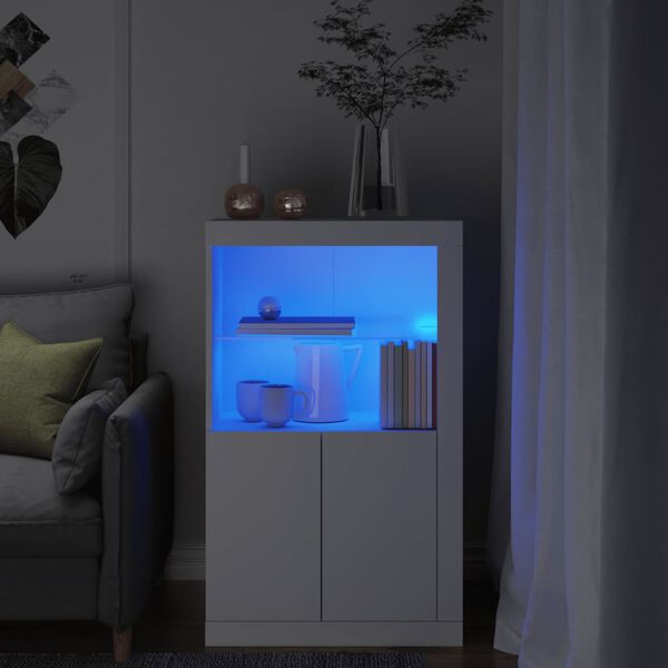 vidaXL Armoire latérale avec éclairage LED blanc bois d'ingénierie