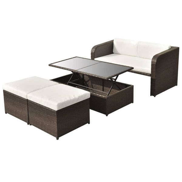 vidaXL Salon de jardin 4 pcs avec coussins Résine tressée Marron