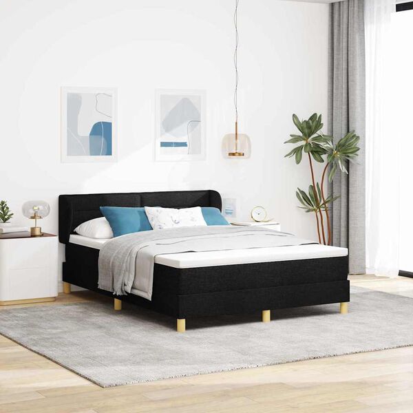 vidaXL Lit &agrave; ressorts avec matelas Noir 140 x 190 cm tissu