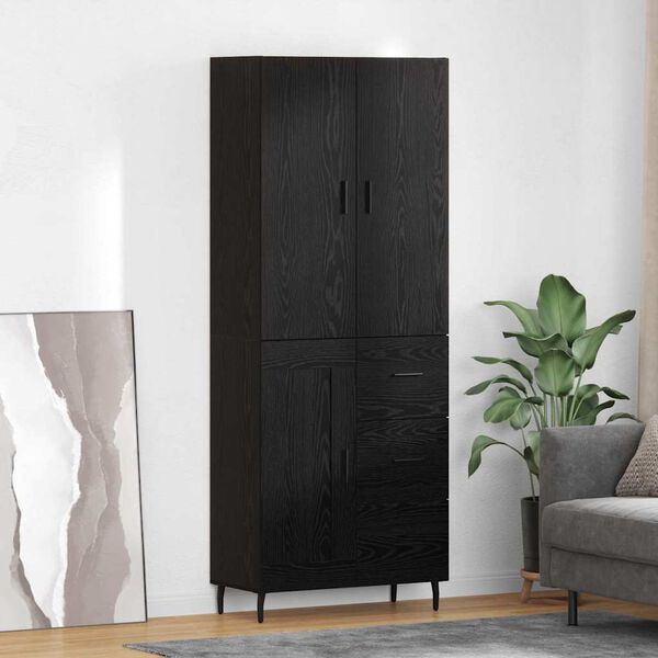 vidaXL Haut Armoire 2 pcs Ch&ecirc;ne noir Bois Agglom&eacute;r&eacute; et Verre