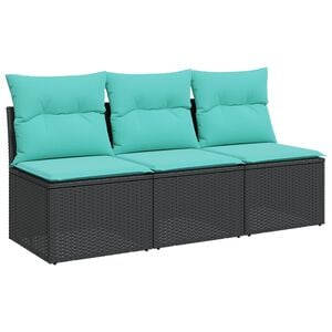 vidaXL Canap&eacute; de jardin avec coussins 3 places noir r&eacute;sine tress&eacute;e