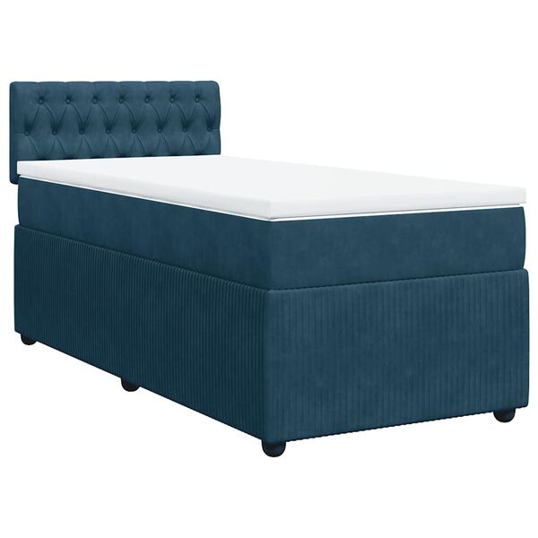vidaXL Sommier &agrave; lattes de lit avec matelas bleu 90x190 cm velours