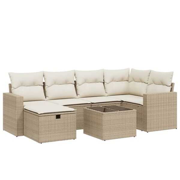vidaXL Salon de jardin avec coussins 7 pcs beige r&eacute;sine tress&eacute;e