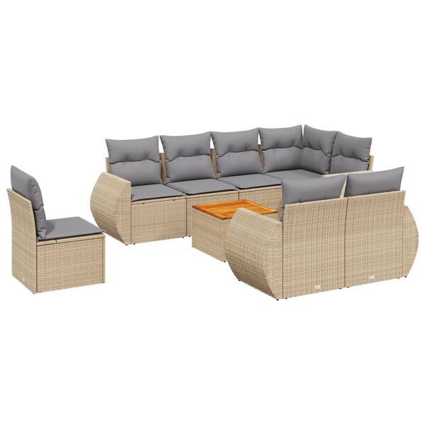 vidaXL Salon de jardin avec coussins 9 pcs beige r&eacute;sine tress&eacute;e