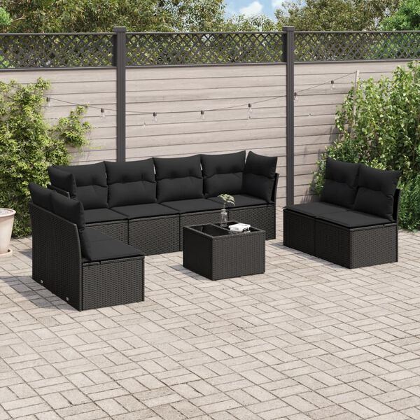 vidaXL Salon de jardin 9 pcs avec coussins noir r&eacute;sine tress&eacute;e