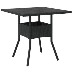 vidaXL Table de jardin dessus en verre noir 80x80x75 cm r&eacute;sine tress&eacute;e