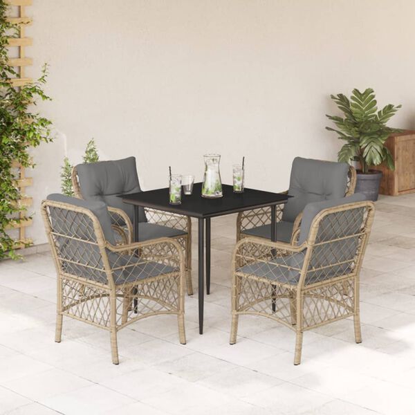 vidaXL Ensemble &agrave; manger de jardin coussins 5 pcs m&eacute;lange beige rotin