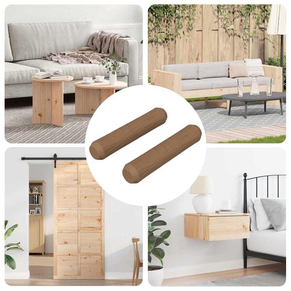 vidaXL Chevilles en bois 2 pcs Marron &Oslash;8 x 35 mm Bois massif