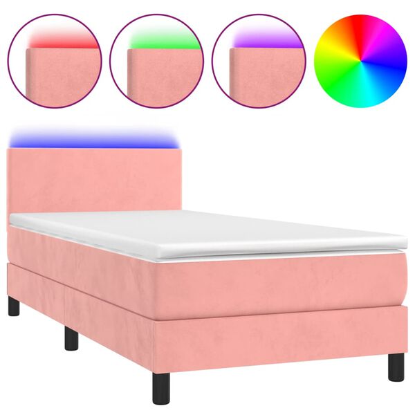 vidaXL Sommier &agrave; lattes de lit avec matelas LED Rose 90x190 cm Velours