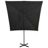 vidaXL Parasol de jardin en porte-à-faux et mât et lumières LED noir