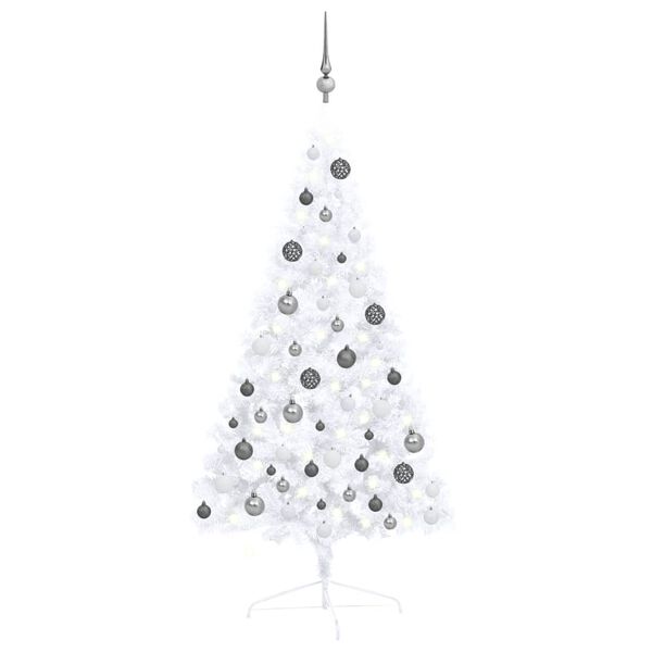 vidaXL Demi-arbre de Noël artificiel pré-éclairé et boules blanc 120cm