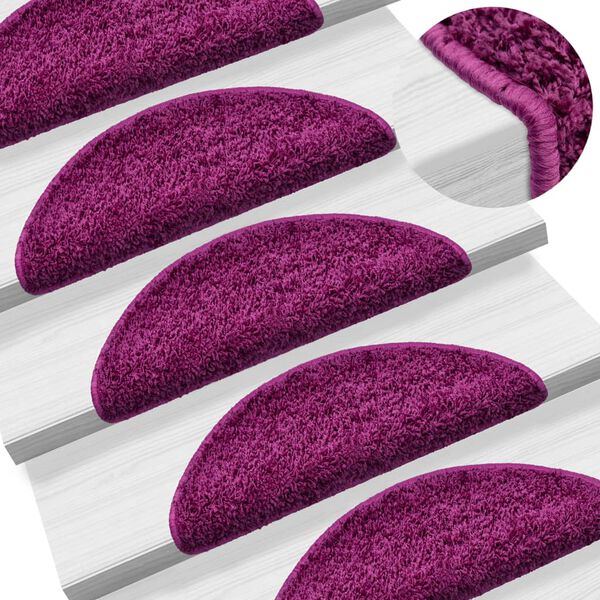 vidaXL Tapis d'escalier 15 pi&egrave;ces 56 x 17 x 3 cm Violet Demi-rond