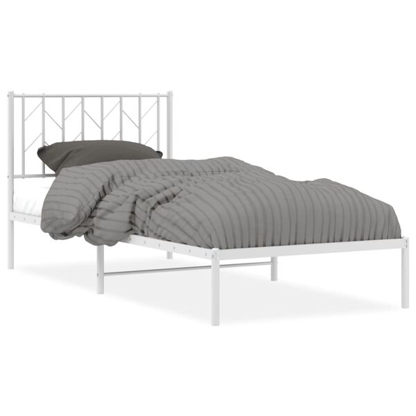 vidaXL Cadre de lit m&eacute;tal sans matelas avec t&ecirc;te de lit blanc 90x190cm