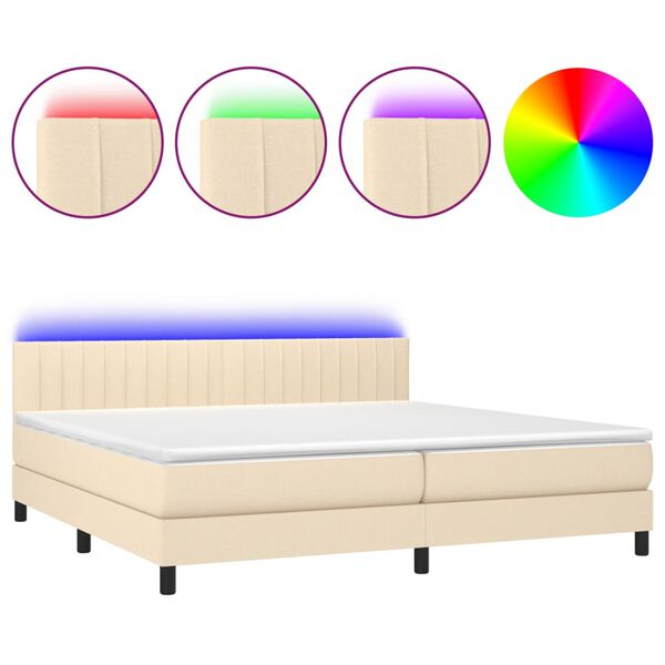 vidaXL Sommier &agrave; lattes de lit et matelas et LED Cr&egrave;me 200x200cm Tissu