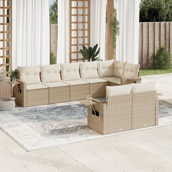 vidaXL Salon de jardin avec coussins 8 pcs beige r&eacute;sine tress&eacute;e