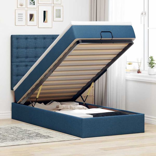 vidaXL Lit ottoman avec matelas bleu 100x200 cm tissu