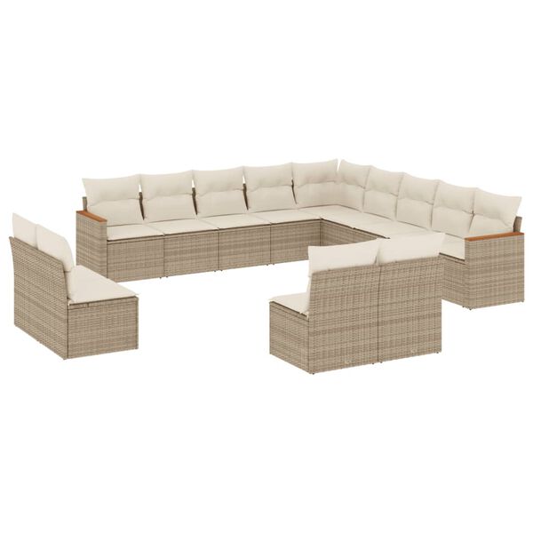 vidaXL Salon de jardin avec coussins 13 pcs beige r&eacute;sine tress&eacute;e