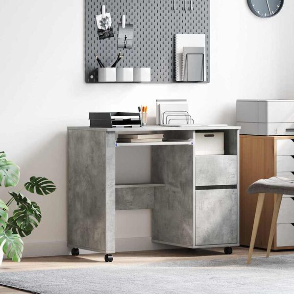 vidaXL Bureau avec roues Gris b&eacute;ton 91 x 50 x 77 cm Bois d'ing&eacute;nierie