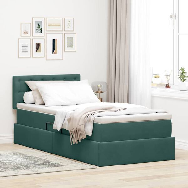 vidaXL Lit de Rangement avec matelas Vert fonc&eacute; 90 x 190 cm Velours