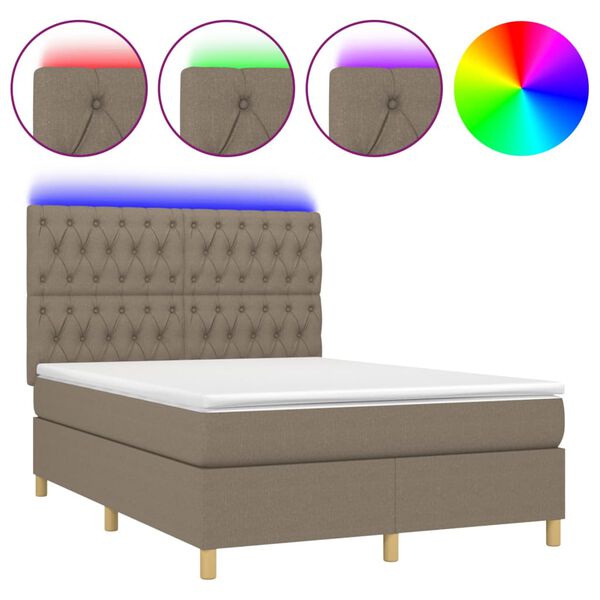 vidaXL Sommier &agrave; lattes de lit et matelas et LED Taupe 140x200cm Tissu