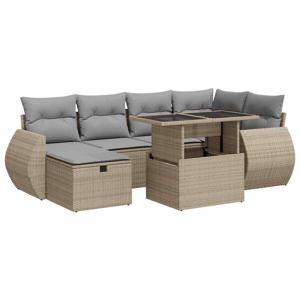vidaXL Salon de jardin avec coussins 7 pcs beige r&eacute;sine tress&eacute;e