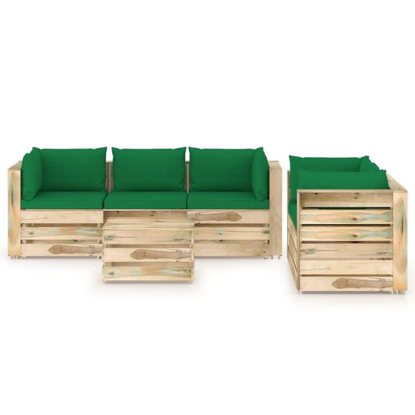 vidaXL Salon de jardin 6 pcs avec coussins Bois impr&eacute;gn&eacute; de vert