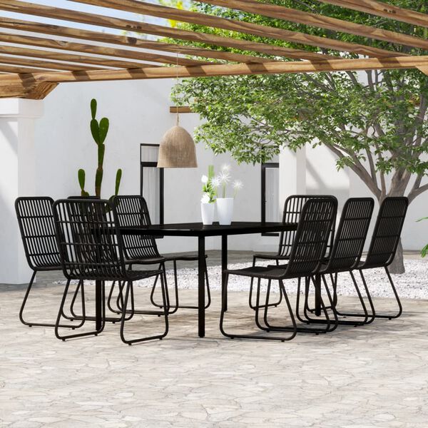 vidaXL Ensemble à manger de jardin 9 pcs Noir