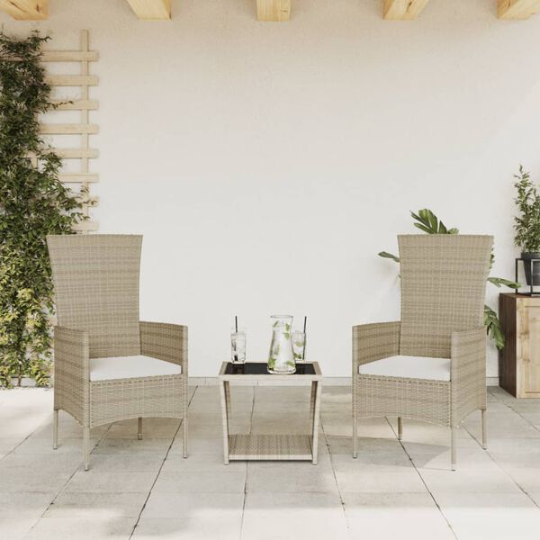 vidaXL Ensemble &agrave; manger de jardin et coussins 3 pcs Beige poly rotin