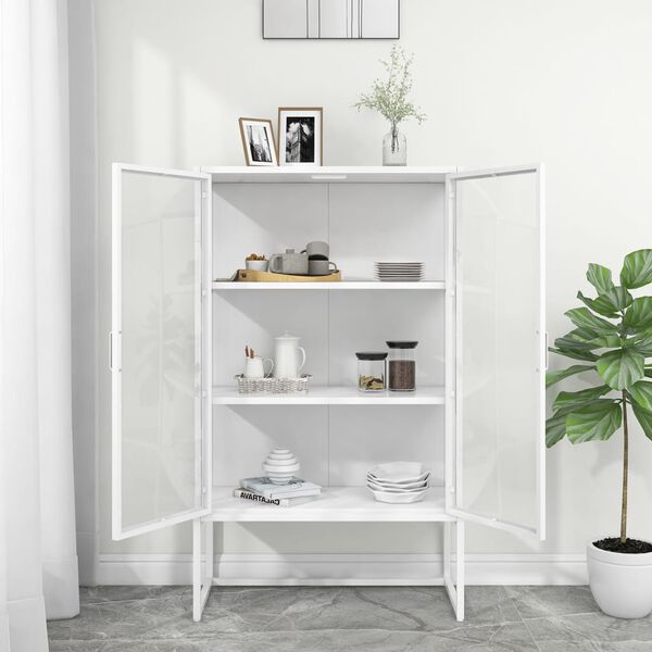 vidaXL Buffet haut Blanc 80x35x135 cm Acier et verre tremp&eacute;