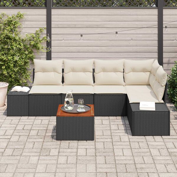 vidaXL Ensemble de canap&eacute; de jardin 6 pcs Noir et Cr&egrave;me polyrotin
