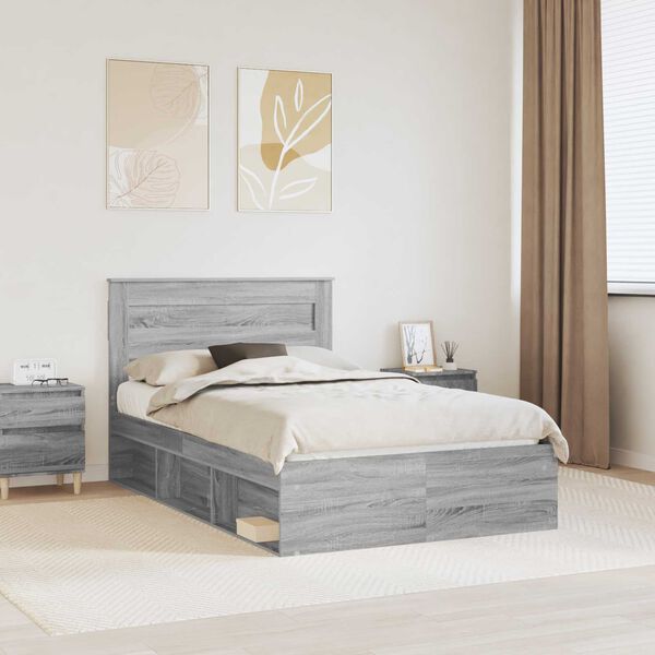 vidaXL Cadre de lit Gris Sonoma 120 x 200 cm Bois de pin massif