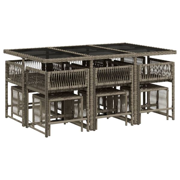 vidaXL Ensemble &agrave; manger de jardin 11pcs avec coussins gris poly rotin