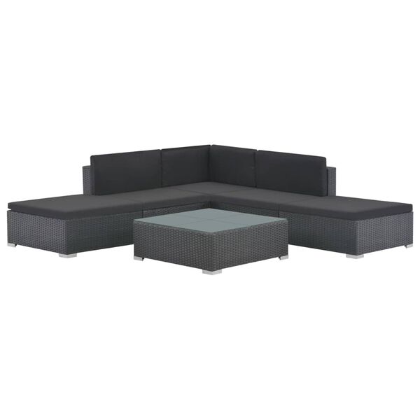 vidaXL Salon de jardin 6 pcs avec coussins r&eacute;sine tress&eacute;e noir