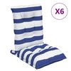 vidaXL Coussins de chaise &agrave; dossier bas lot de 6 rayures bleu/blanc