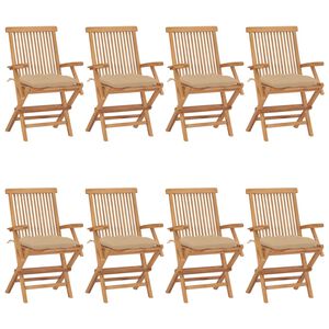 vidaXL Chaises pliantes avec coussins beiges, 8 pi&egrave;ces, en bois de teck massif