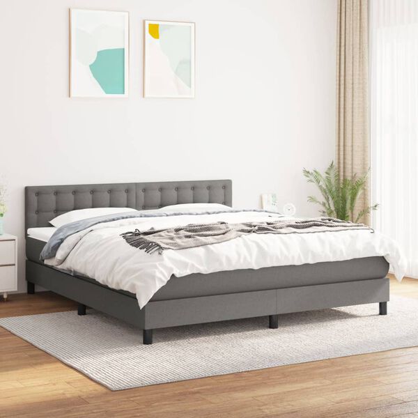 vidaXL Sommier &agrave; lattes de lit avec matelas Gris fonc&eacute; 180x200cm Tissu