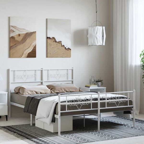 vidaXL Cadre de lit métal sans matelas et pied de lit blanc 150x200 cm