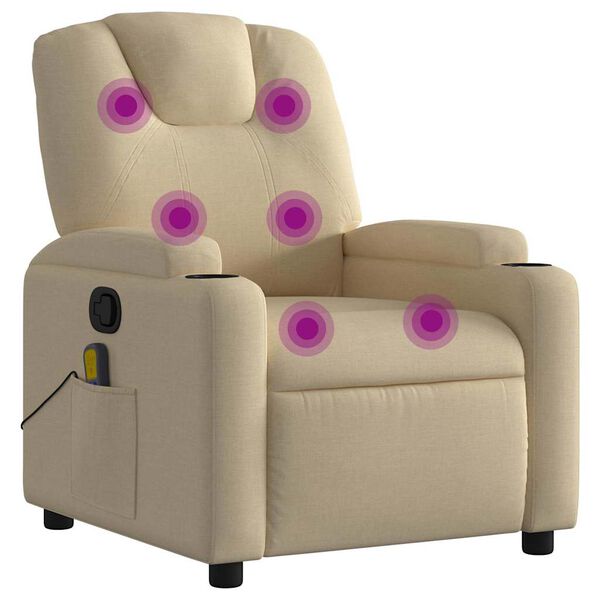 vidaXL Fauteuil inclinable de massage en tissu cr&egrave;me