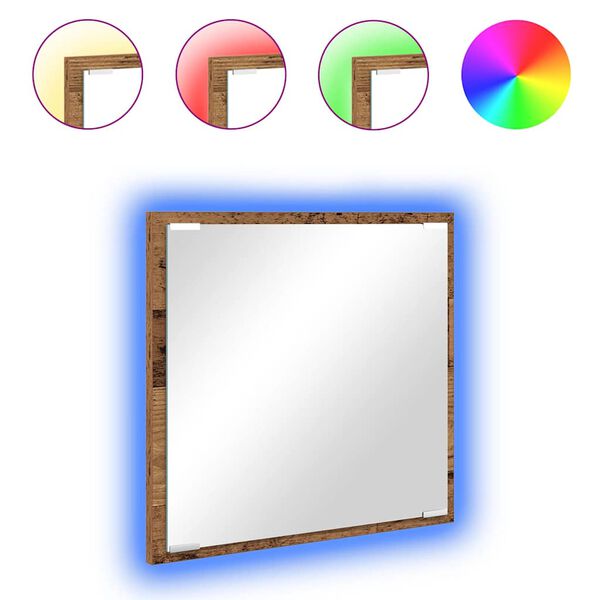 vidaXL Miroir de salle de bain LED Bois ancien 40 x 8,5 x 37 cm