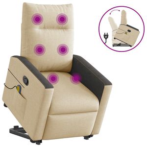 vidaXL Fauteuil inclinable de massage Cr&egrave;me Tissu